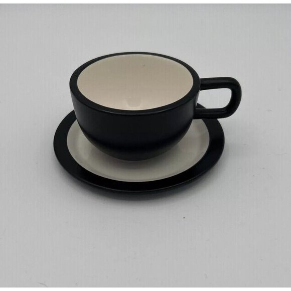 Kate Spade SATURDAY Tea Cup Saucer Set Ceramic Espresso Black Stone - Picture 2 of 8